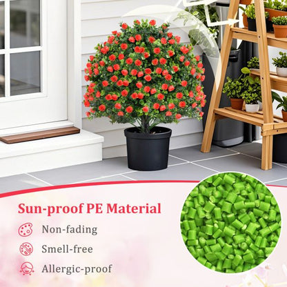 2 Pack Artificial Rose Topiary Ball Tree with Flowers and Plastic Nursery Pot-Rose