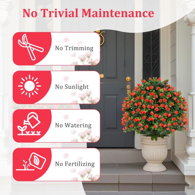 2 Pack Artificial Rose Topiary Ball Tree with Flowers and Plastic Nursery Pot-Rose