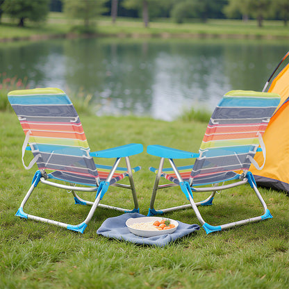 2 Pack Foldable Beach Chair with Armrests and Carry Strap-Colourful-M
