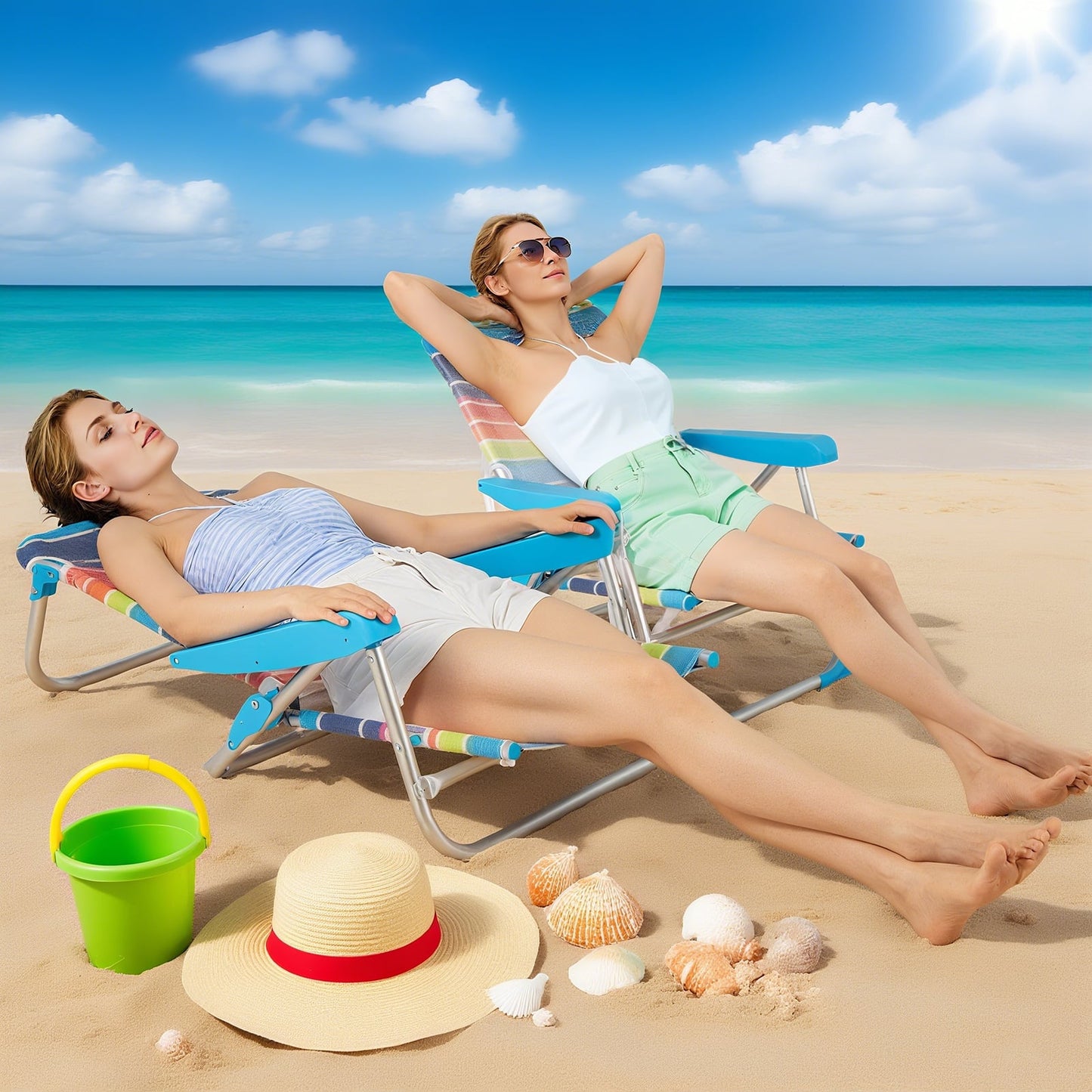 2 Pack Foldable Beach Chair with Armrests and Carry Strap-Colourful-M