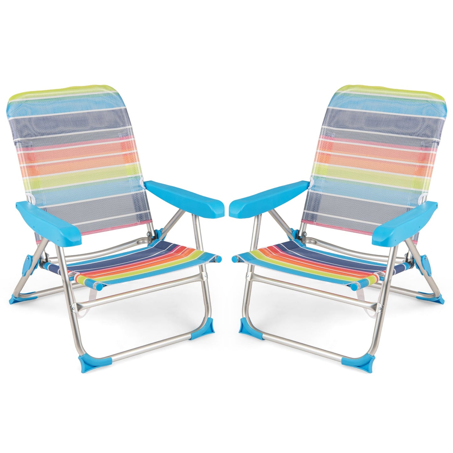 2 Pack Foldable Beach Chair with Armrests and Carry Strap-Colourful-M