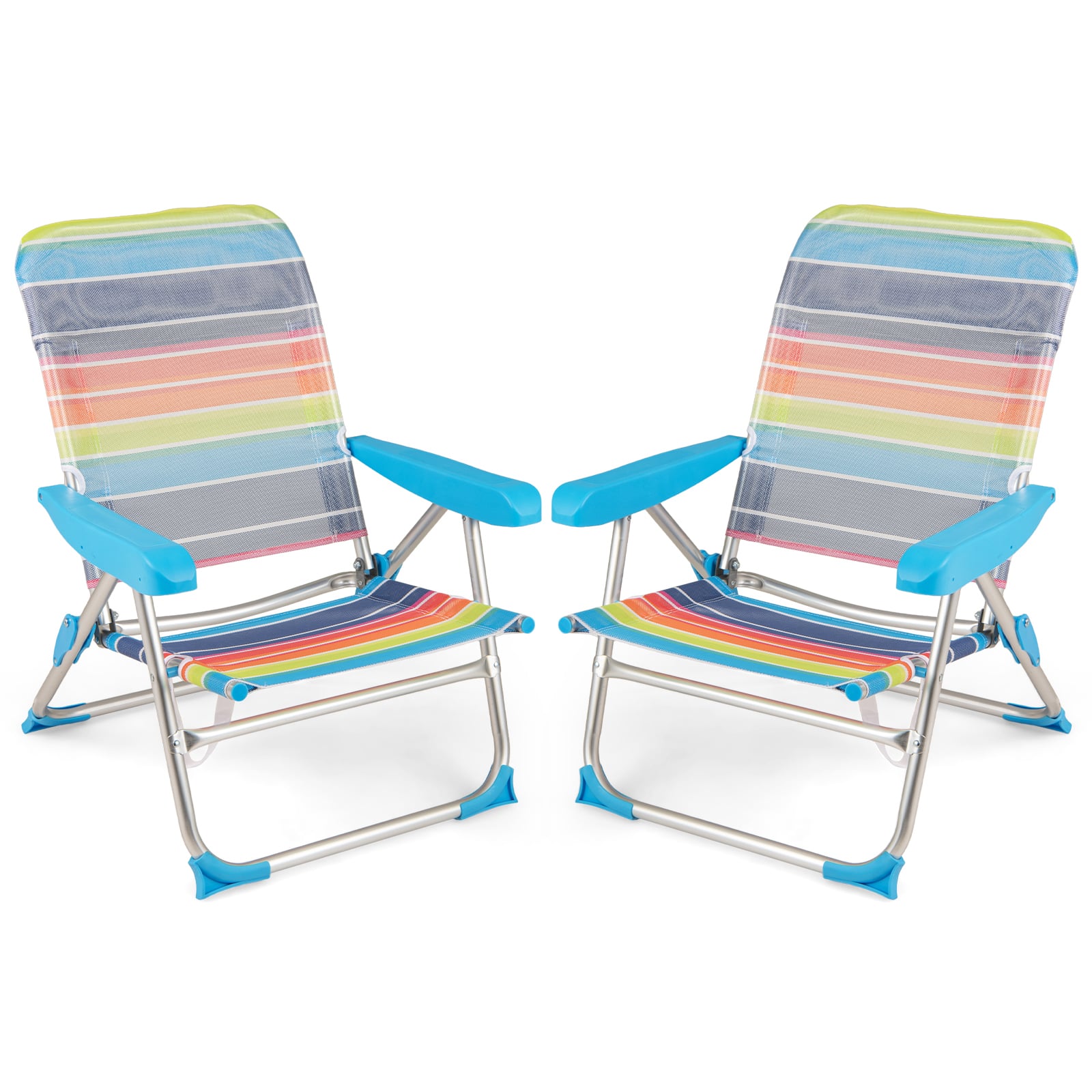 2 Pack Foldable Beach Chair with Armrests and Carry Strap-Colourful-M