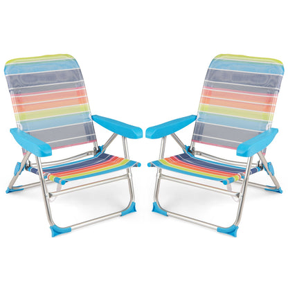 2 Pack Foldable Beach Chair with Armrests and Carry Strap-Colourful-M