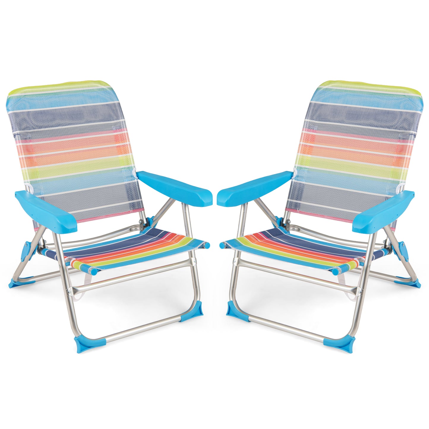 2 Pack Foldable Beach Chair with Armrests and Carry Strap-Colourful-M