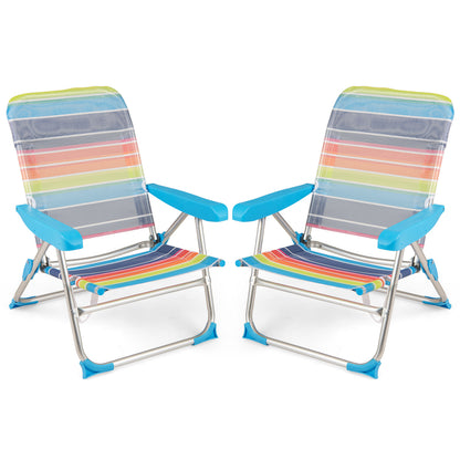 2 Pack Foldable Beach Chair with Armrests and Carry Strap-Colourful-M
