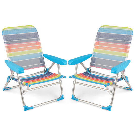 2 Pack Foldable Beach Chair with Armrests and Carry Strap-Colourful-M