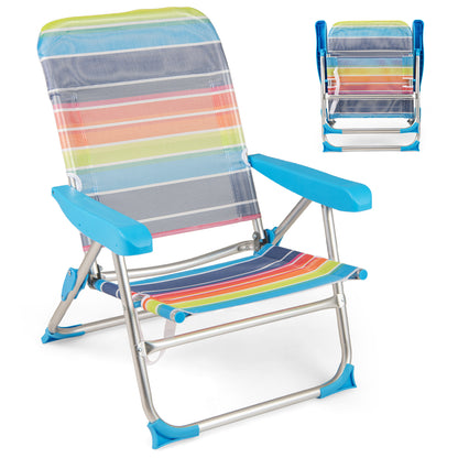 2 Pack Foldable Beach Chair with Armrests and Carry Strap-Colourful-M