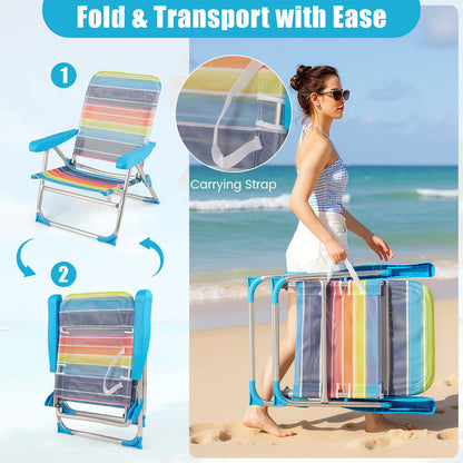 2 Pack Foldable Beach Chair with Armrests and Carry Strap-Colourful-M