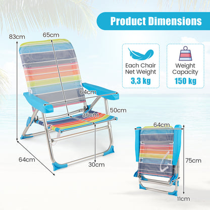 2 Pack Foldable Beach Chair with Armrests and Carry Strap-Colourful-M