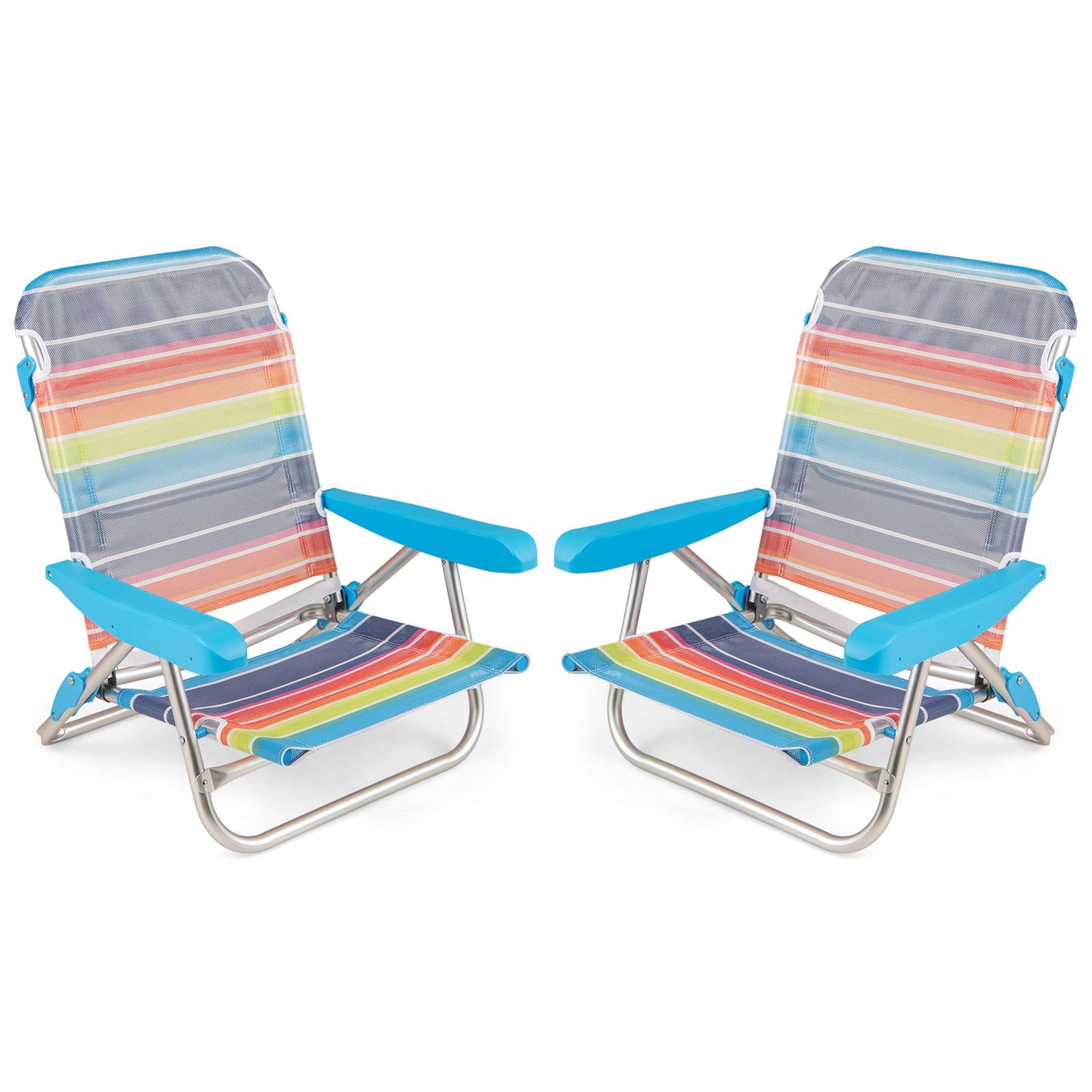 2 Pack Foldable Beach Chair with Armrests and Carry Strap-Colourful-S
