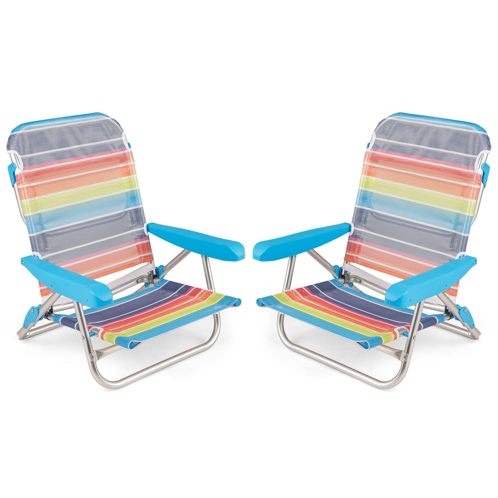 2 Pack Foldable Beach Chair with Armrests and Carry Strap-Colourful-S