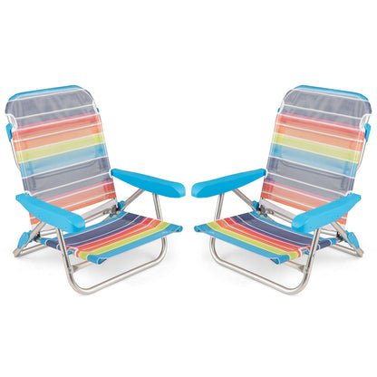 2 Pack Foldable Beach Chair with Armrests and Carry Strap-Colourful-S