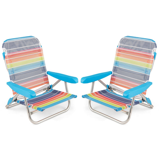 2 Pack Foldable Beach Chair with Armrests and Carry Strap-Colourful-S