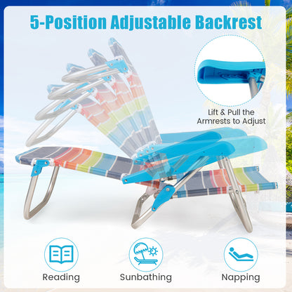 2 Pack Foldable Beach Chair with Armrests and Carry Strap-Colourful-S