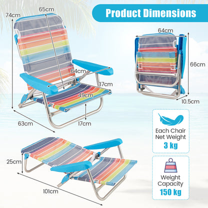2 Pack Foldable Beach Chair with Armrests and Carry Strap-Colourful-S