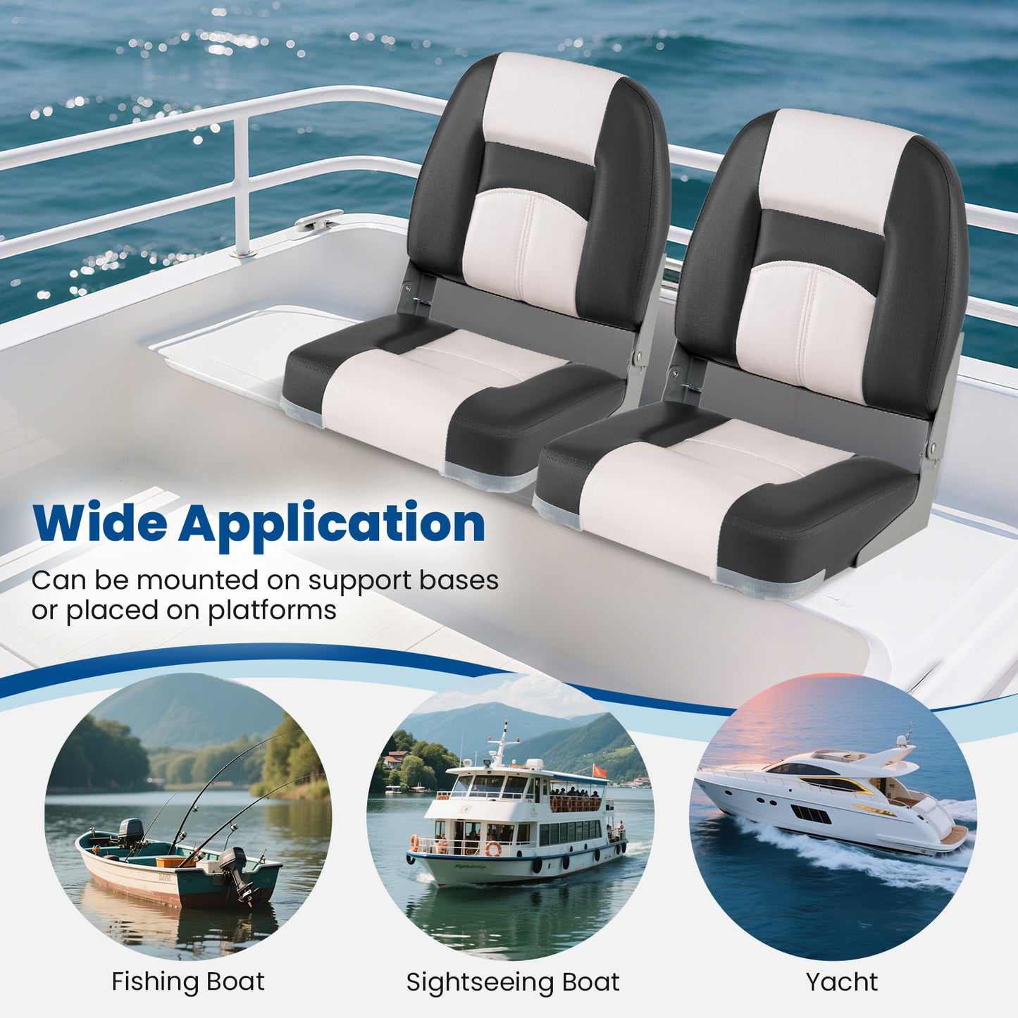 2-Pack Boat Seats with Thick Sponge Padding-Grey
