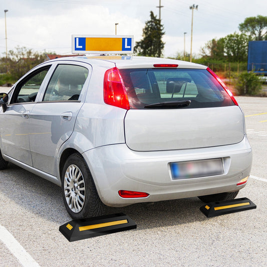 2 Pack Garage Vehicle Floor Stopper with Reflective Stripes-Yellow & Black