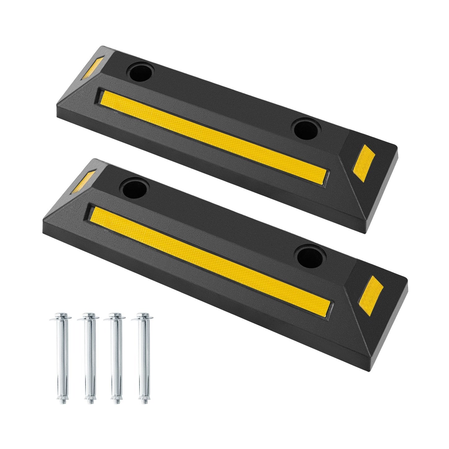 2 Pack Garage Vehicle Floor Stopper with Reflective Stripes-Yellow & Black