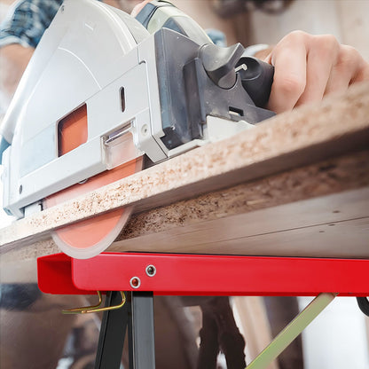 2-Pack Portable Sawhorses with Non-slip Top and Hinge Brace-Red & Black