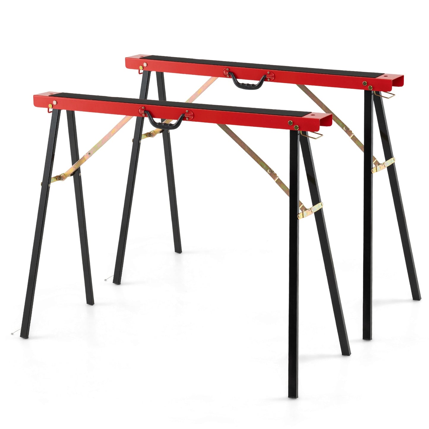 2-Pack Portable Sawhorses with Non-slip Top and Hinge Brace-Red & Black