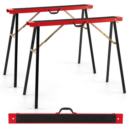 2-Pack Portable Sawhorses with Non-slip Top and Hinge Brace-Red & Black