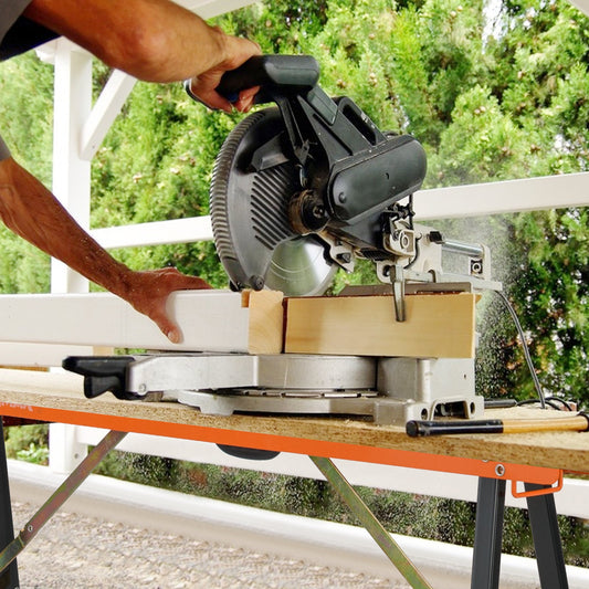 2-Pack Portable Sawhorses with Non-slip Top and Hinge Brace-Black & Orange