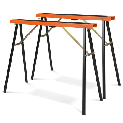 2-Pack Portable Sawhorses with Non-slip Top and Hinge Brace-Black & Orange