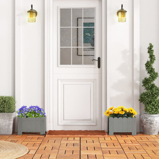 2 Pack Rectangular Planter Box HDPE Flower Pot with Drainage Gaps-Grey
