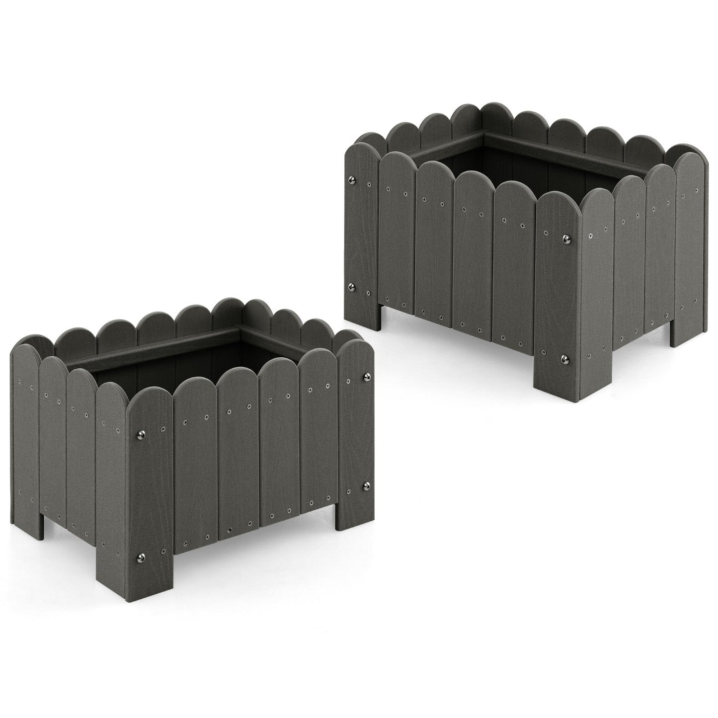 2 Pack Rectangular Planter Box HDPE Flower Pot with Drainage Gaps-Grey