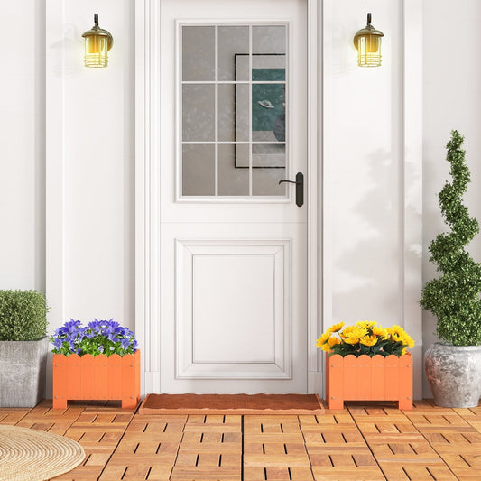 2 Pack Rectangular Planter Box HDPE Flower Pot with Drainage Gaps-Orange