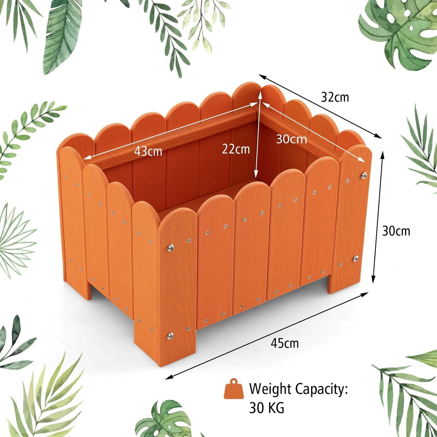 2 Pack Rectangular Planter Box HDPE Flower Pot with Drainage Gaps-Orange
