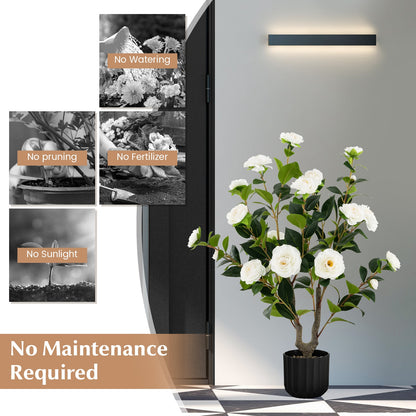 1/2 Pieces 95cm Artificial Camellia Tree with Flowers and Rain-Flower Pebbles-White-2 Pieces