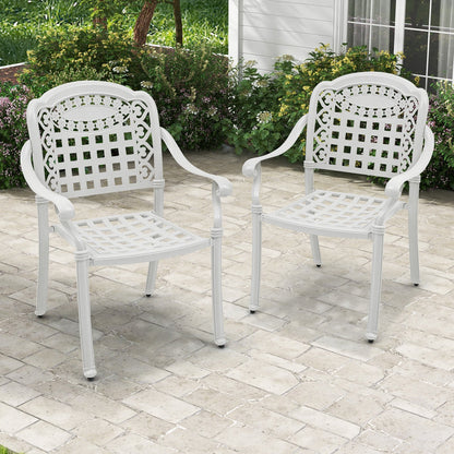 Cast Aluminum Patio Chairs Set of 2 Dining Stackable Outdoor-White