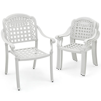 Cast Aluminum Patio Chairs Set of 2 Dining Stackable Outdoor-White