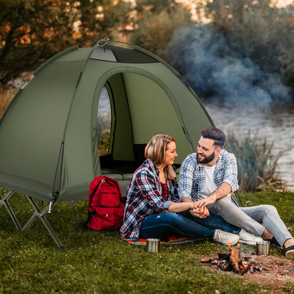2-Person Camping Cot Tent Foldable Off-Ground Camping Combo for Adults-Green