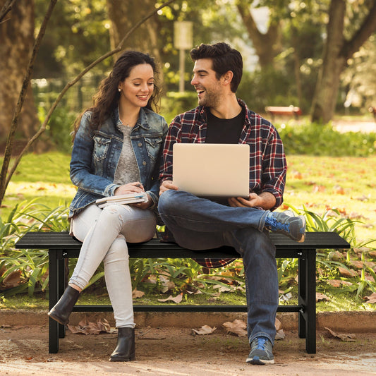 2-Person Outdoor Bench with Slatted Seat-Black