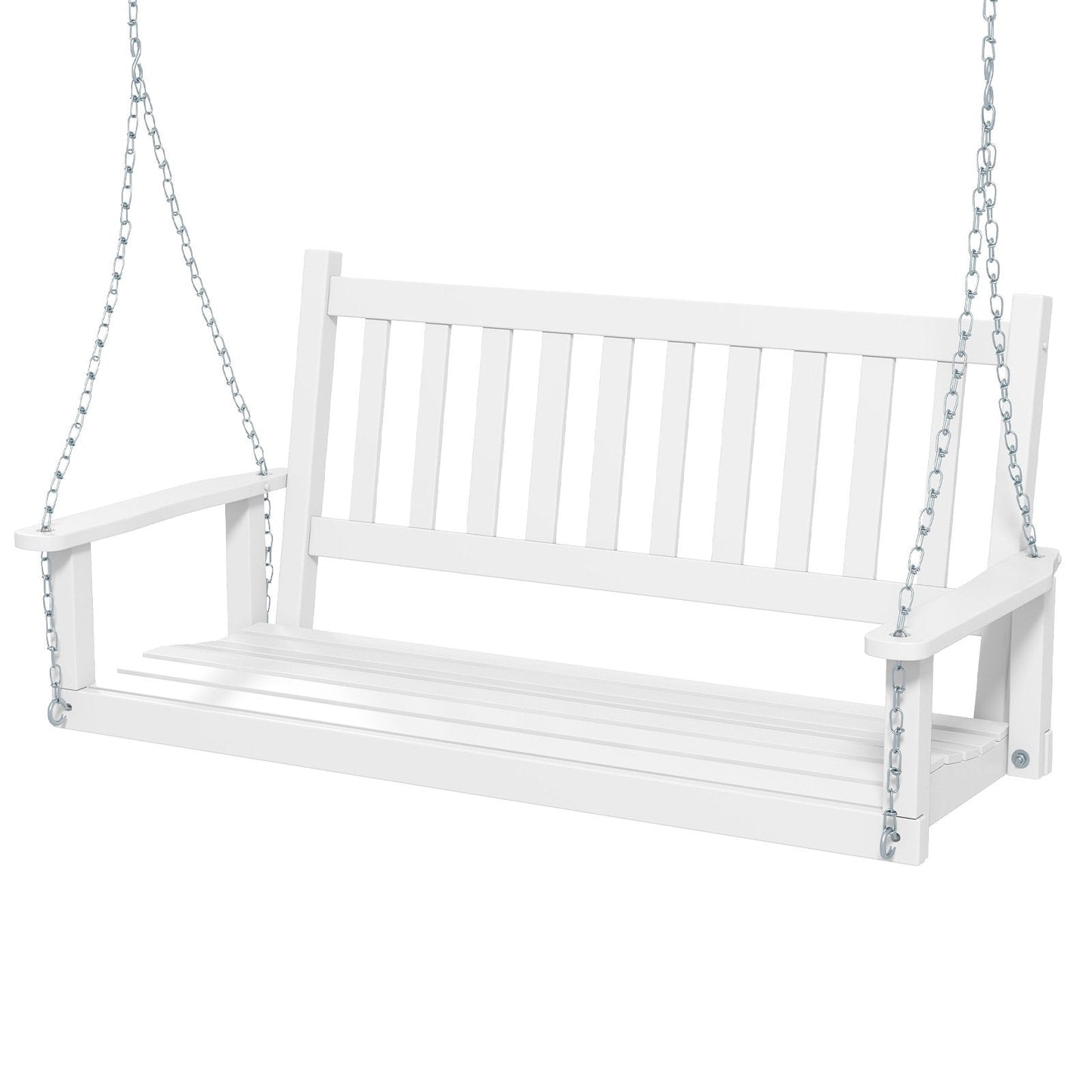 2/3 Person Wooden Outdoor Porch Swing with Adjustable Upper Chains-White-2 Person