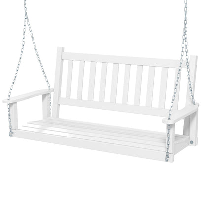 2/3 Person Wooden Outdoor Porch Swing with Adjustable Upper Chains-White-2 Person