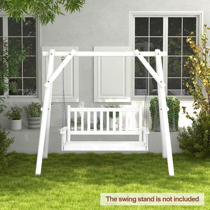 2/3 Person Wooden Outdoor Porch Swing with Adjustable Upper Chains-White-2 Person