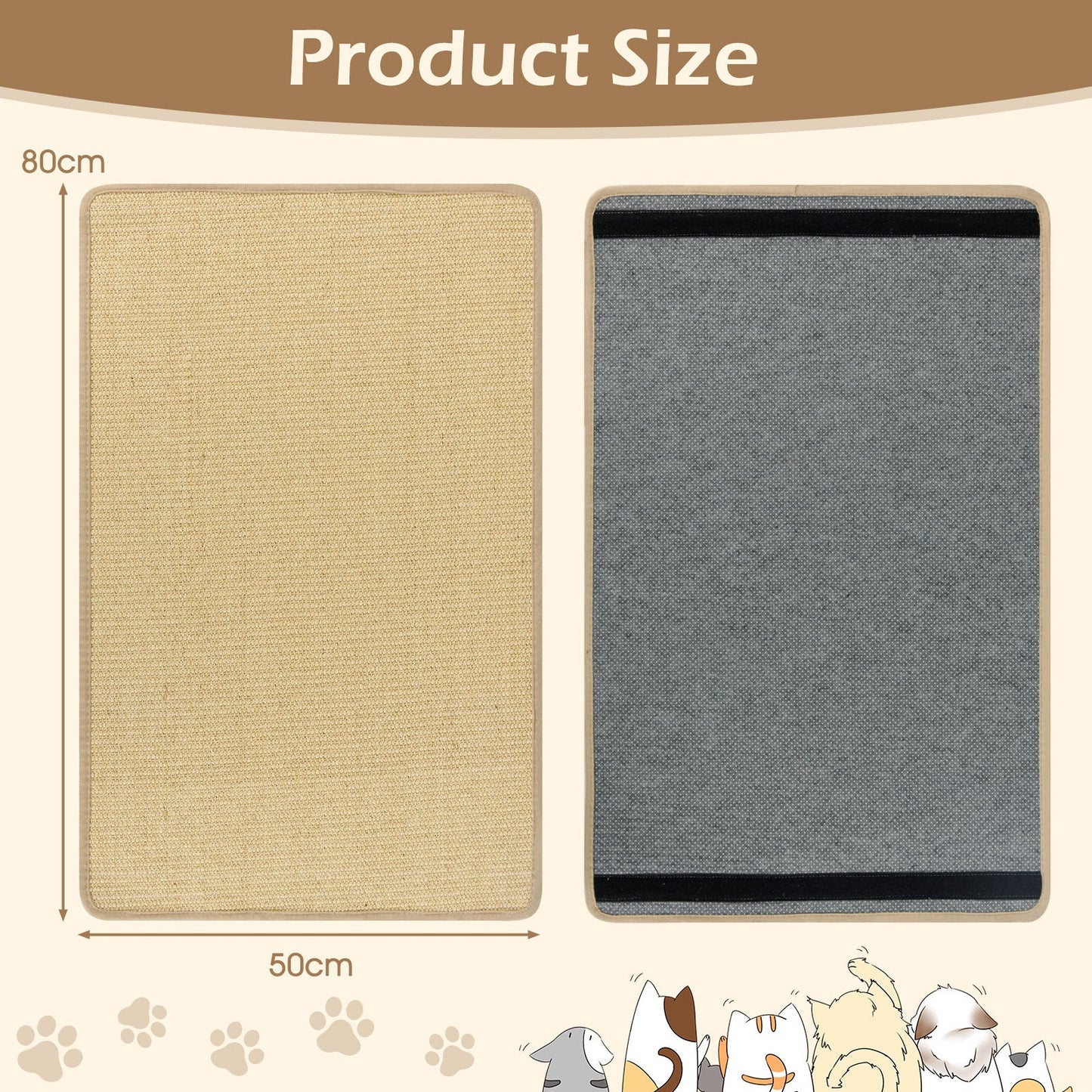 2-Piece Cat Scratcher Mat Set 80 x 50 cm Natural Sisal Pads