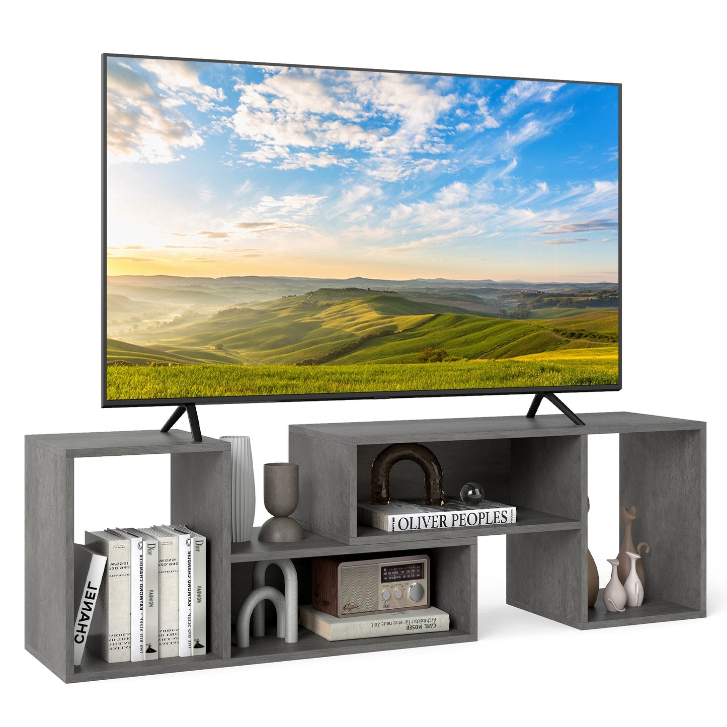 2-Piece Console TV Stand Modern Minimalist Entertainment Center-Grey