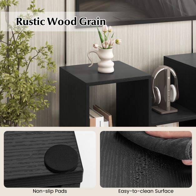 2-Piece Console TV Stand Modern Minimalist Entertainment Center-Black