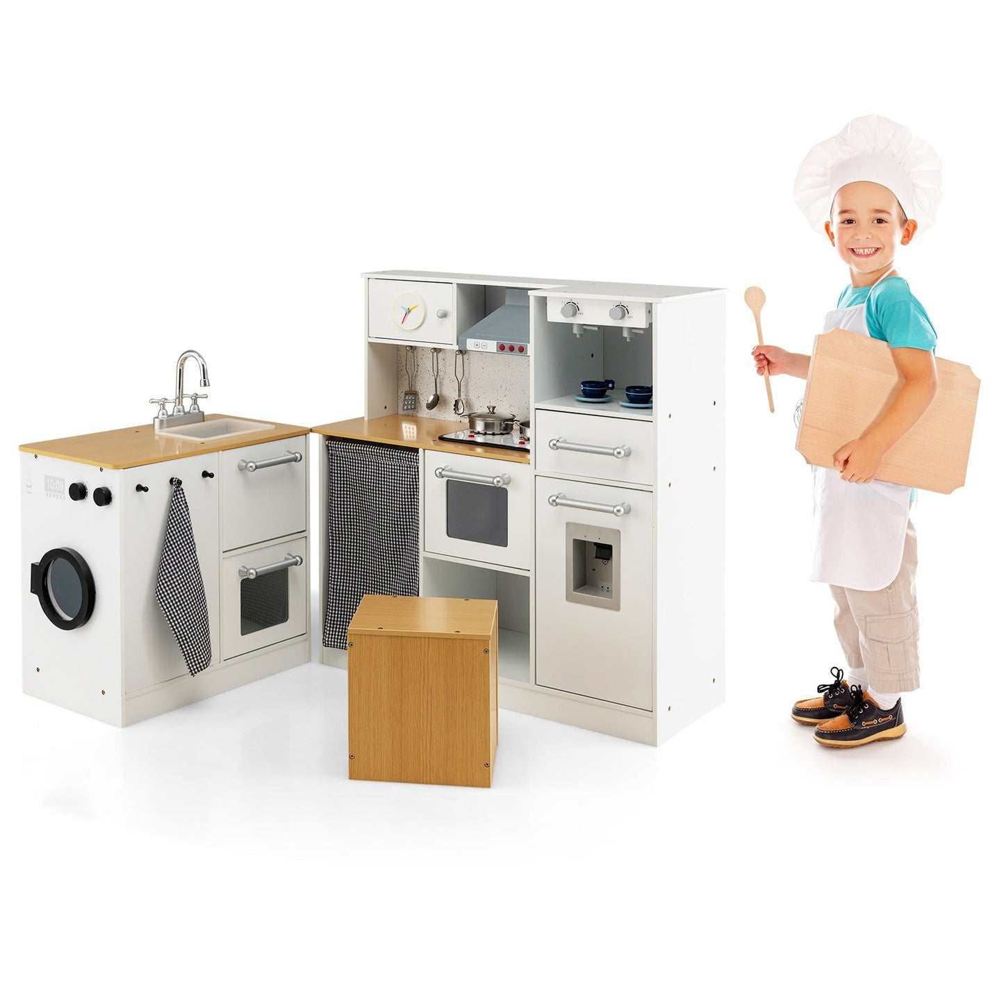 2 Pieces Kids Pretend Play Set with Stool and Real Sounds Light