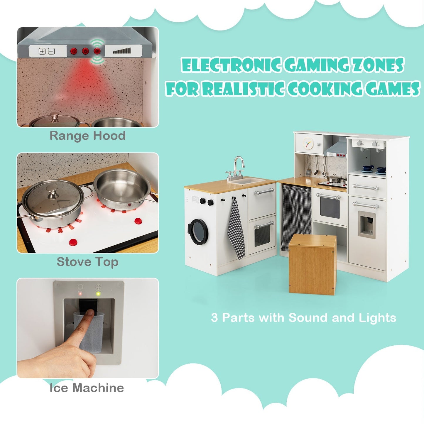 2 Pieces Kids Pretend Play Set with Stool and Real Sounds Light