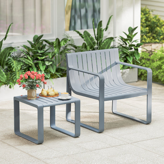 2 Piece Patio Furniture Set with Square Coffee Table-Grey