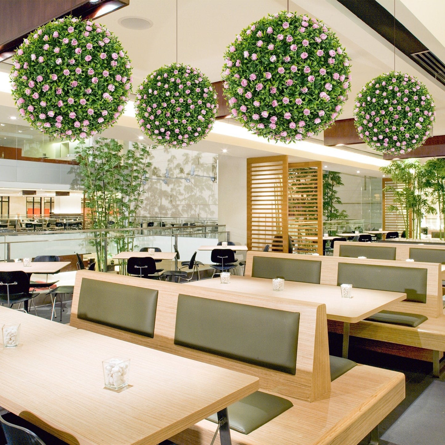 2 Pieces Artificial Plant Topiary Balls with Pink Flowers