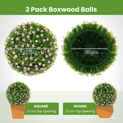 2 Pieces Artificial Plant Topiary Balls with Pink Flowers