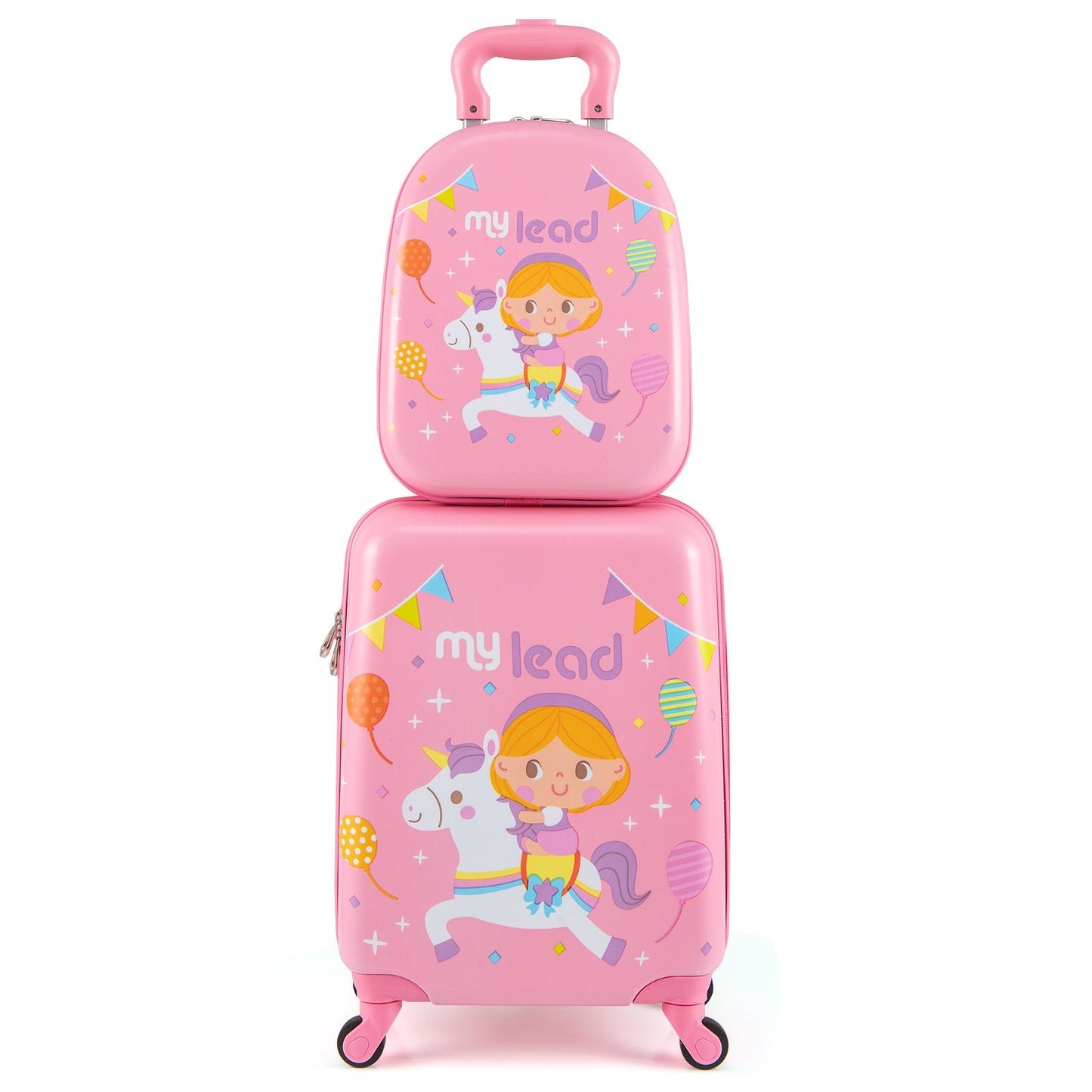 2 Pieces Kid Luggage Set with 4 Spinner Wheels and Telescopic Handle-Pink