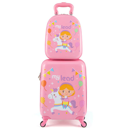 2 Pieces Kid Luggage Set with 4 Spinner Wheels and Telescopic Handle-Pink