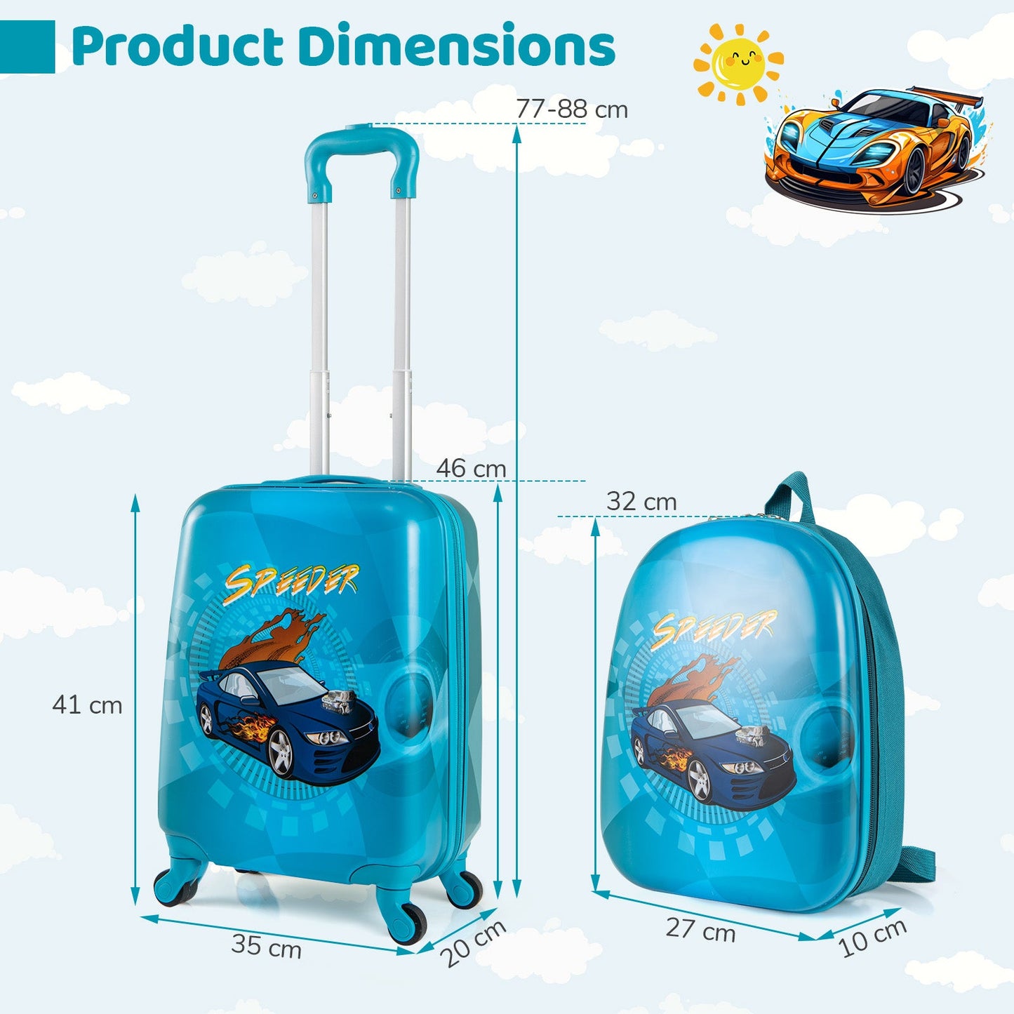 2 Pieces Kid Luggage Set with 4 Spinner Wheels and Telescopic Handle-Navy